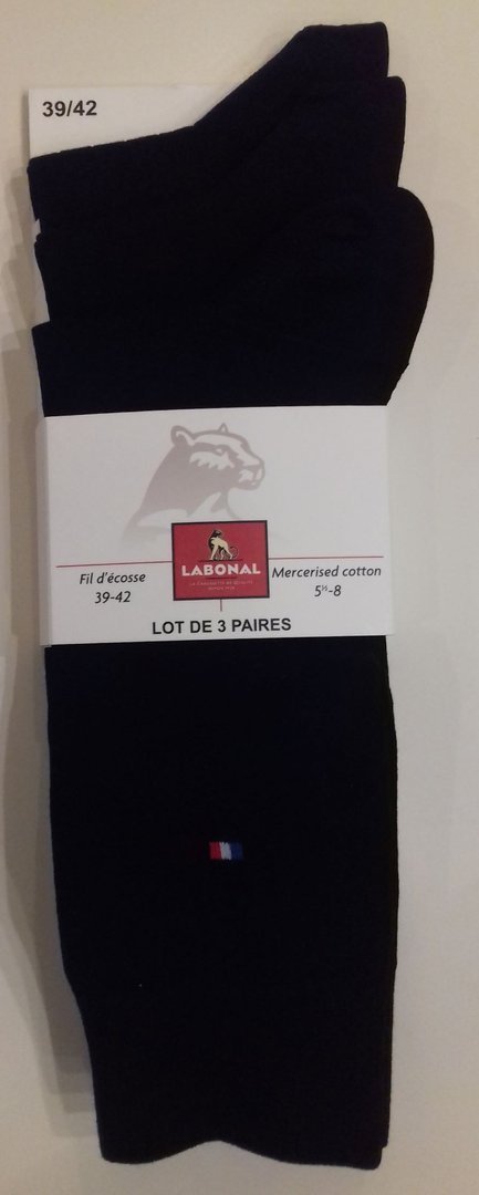Lot de 3 paires de chaussettes Labonal, unie noire, coton fil d'écosse