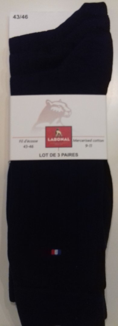 Lot de 3 paires de chaussettes Labonal, unie bleue marine, coton fil d'écosse