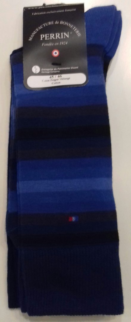 Lot de 2 paires de Chaussettes Perrin, bleue unie et rayée, coton