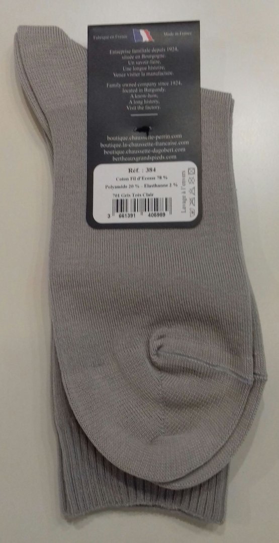 Chaussettes Perrin, unie, gris très clair, fil d'écosse, non comprimant