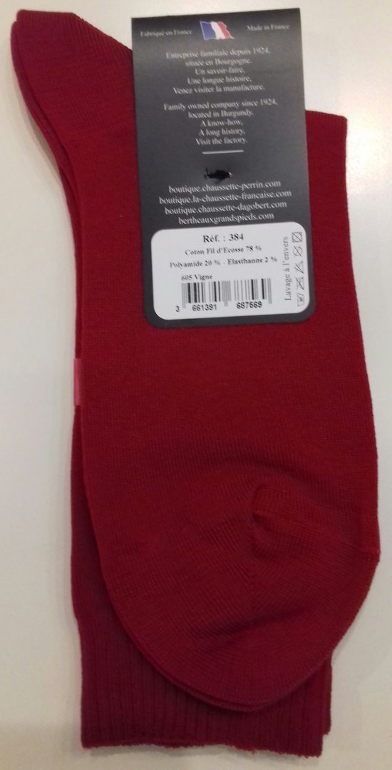 Chaussettes Perrin, unie, rouge, fil d'écosse, non comprimant