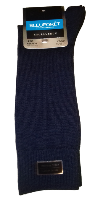 Chaussettes Bleuforêt  laine mérinos intérieur coton , unie, marine