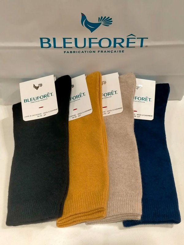 Lot de 4 paires de chaussettes Bleuforêt, Laine et Cachemire, coloris noir, cordage, jaune, amiral